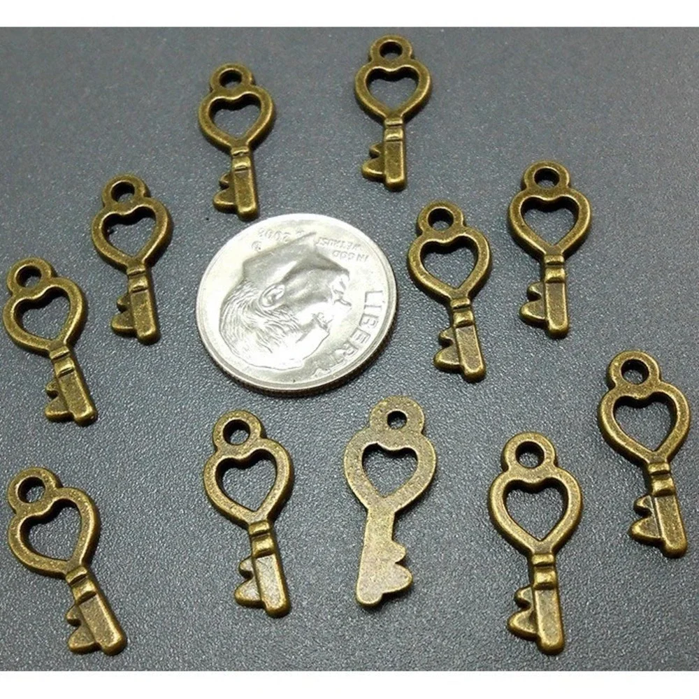 12pcs Heart Key Charms bronze tone‎ metal, valentines day, jewelry making